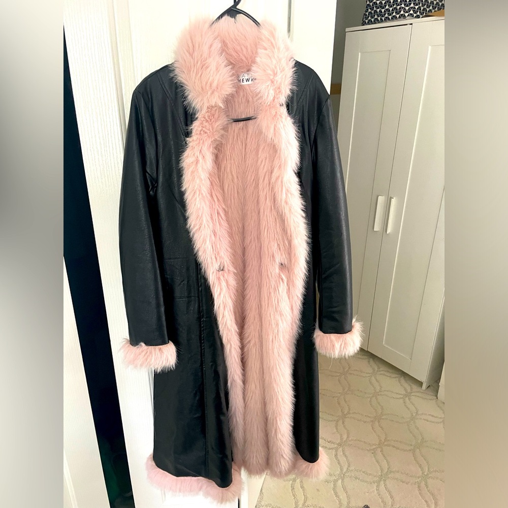 Kate Hawko long pleather  and fur coat